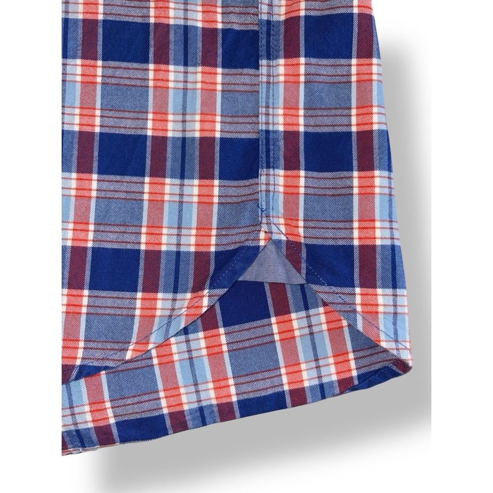 L.L.Bean Men's Large Scotch Plaid 100% Cotton Button Up Shirt Blue Orange White - Picture 4 of 8